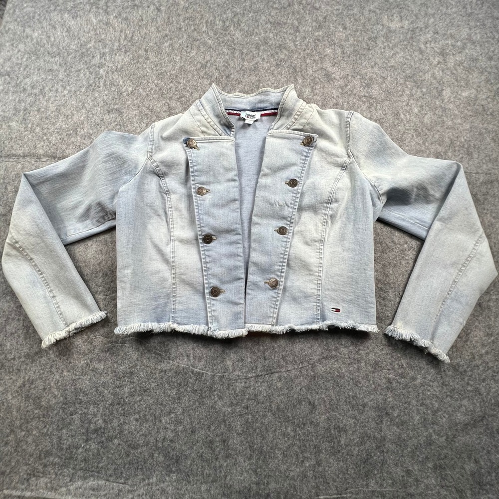 Tommy Jeans‎ Womens Size Small Light Wash Military Denim Jacket Cropped Y2K